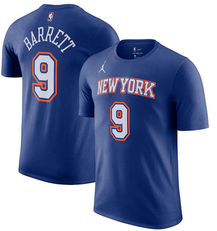 New Yok Knicks #9 RJ Barrett Blue Statement Name & Number T-Shirt